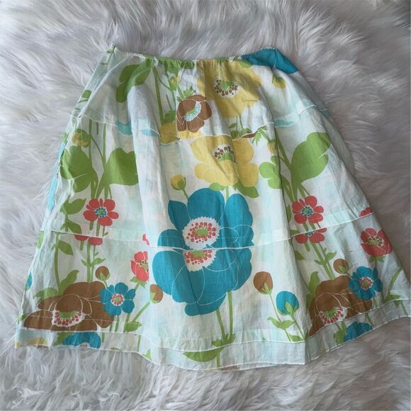 Floral Boho Cotton Flowy Midi Skirt Size S Cottagecore Whimsical A-Line Beach - Picture 4 of 11